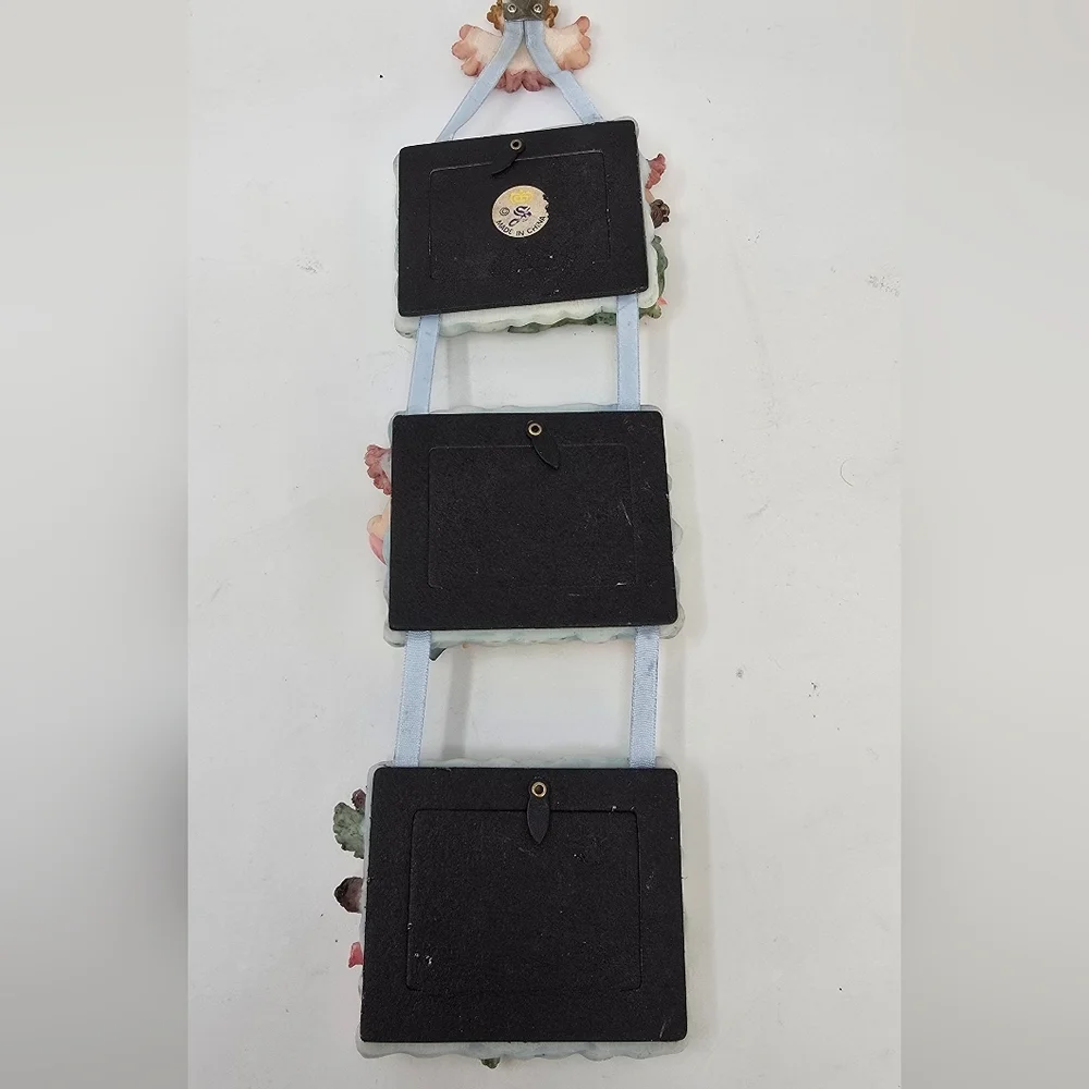 Vintage angels hanging‎ triple photo picture frame resin dove 90s wall decor